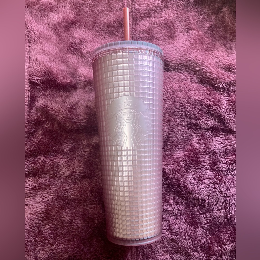 Starbucks Mauve Burgundy Grid 24 OZ Drink Coffee Tumbler
